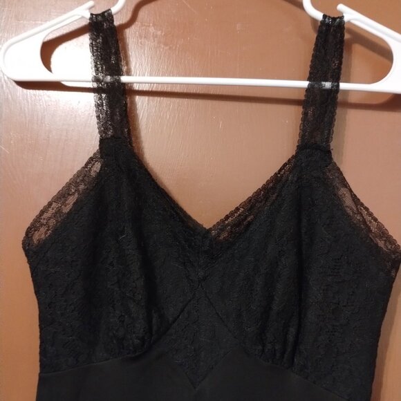 BLACK Vintage Luxite by Holeproof Nylon Slip Lace BODICE Size 34 Slip Dress-READ - Picture 4 of 11